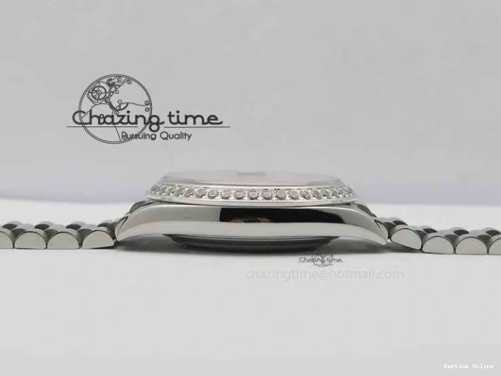 0126 TechFriendly Day Date 40mm SS BP Maker Best Edition Diamond Bezel Silver Dial On SS Bracelet ETA 3696